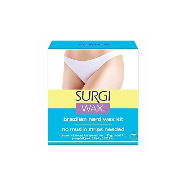 SURGI WAX Brazilian Hard Wax Kit 4oz, Waxing for Hair Removal with pre-elipation Oil (82563)