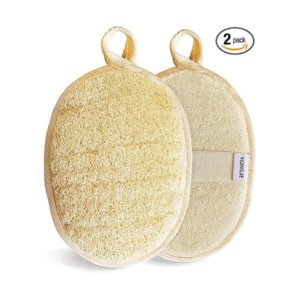 Natural Loofah Sponge Exfoliating Body Scrubber (2 Pack),Made with Eco-Friendly and Biodegradable Shower Luffa Sponge, for Women Men, Beige
