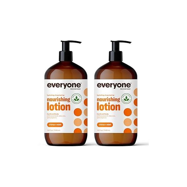 Everyone Nourishing Hand and Body Lotion, 32 Ounce (Pack of 2), Citrus Mint, Plant-Based Lotion with Pure Essential Oils, Coconut Oil, Aloe Vera Vitamin E