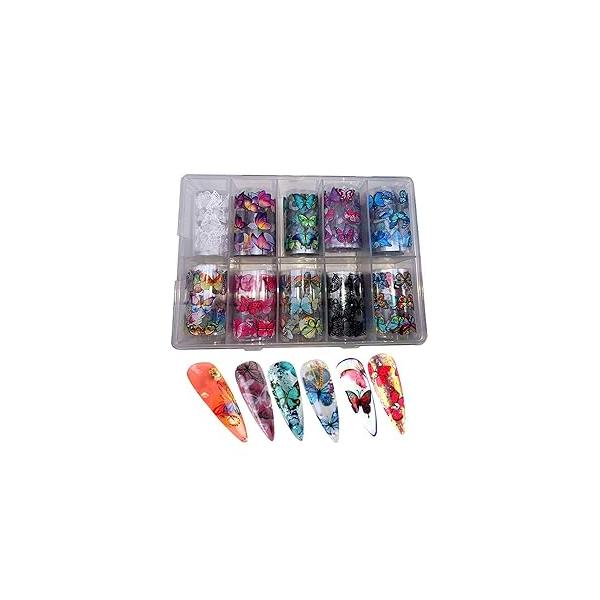 Butterfly Nail Foil Art Sticker Decal Flower Transfer Starry Sky Paper Colorful Foils for Women Girls Fingernails Toenails Decorations