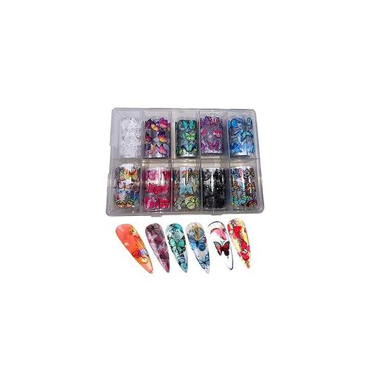 Butterfly Nail Foil Art Sticker Decal Flower Transfer Starry Sky Paper Colorful Foils for Women Girls Fingernails Toenails Decorations