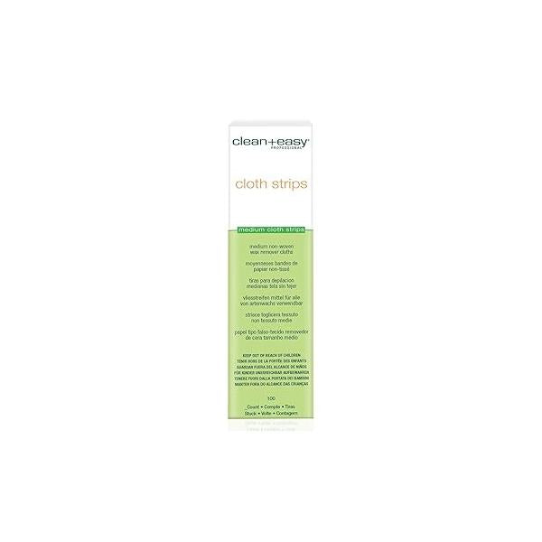 Clean + Easy Cloth Wax Strips - Non-Woven for Hair Removal, Salon and At-Home Use Face, Legs & Body, 3”x9”, 100 Count
