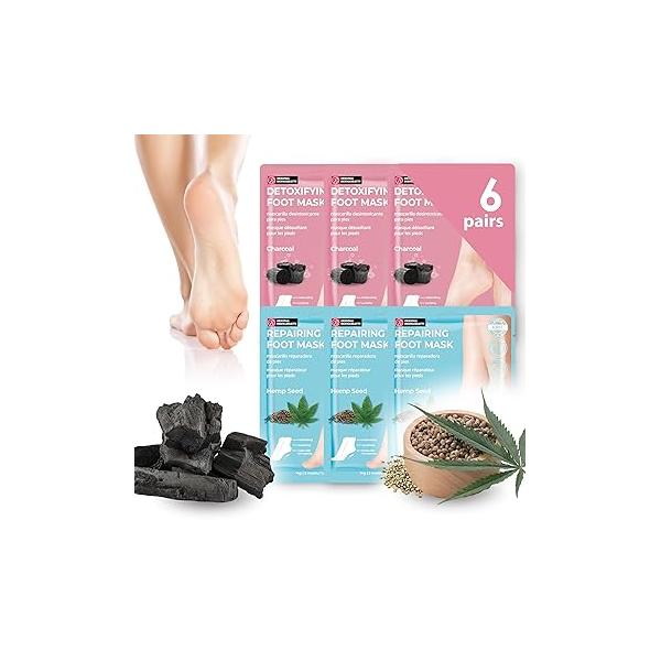 Original Derma Beauty Foot Mask 6 Pairs Shea Butter + Avocado Moisturizing Body Exfoliator Callus Remover Bath Pedicure Supplies