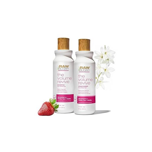 Raw Sugar Shampoo and Conditioner Set, The Volume Revive Hair Care Duo, 18 Fl Oz (2 Products) Boosts Strengthens, Strawberry + White Tea Nettle, A Volumizing Haircare Bundle