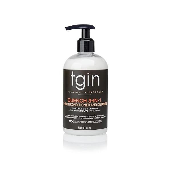 tgin Quench 3-in-1 Co-Wash Conditioner and Detangler for Curly, Coily Wavy Hair, Rich Moisture Dry 13 oz