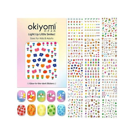 4 Sheets of 3D Nail Stickers - 292 Cute Embossed for Kids | Kawaii Flowers, Hearts, Bunny, Panda, Dinosaurs Glow in The Dark