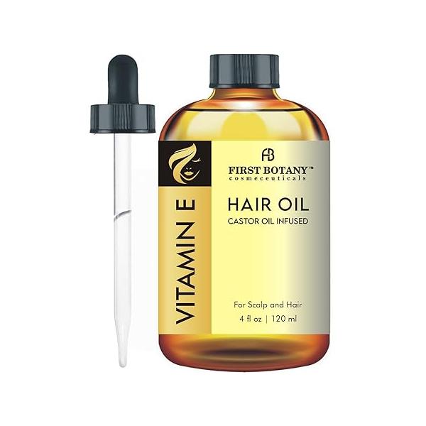 First Botany Vitamin E Castor Oil Encourages Hair Growth, Scalp & Strengthening Serum, Nourishing Treatment for Split Ends, Dry Scalp, Safe All Types, 4 fl oz