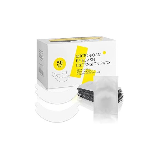 LASHVIEW 50 Pairs Eye Pads,Under Pads for Eyelash Extension,Microfoam Pads,Natural NO Hydrogel,Lash Extension Lint Free,Fit Most Shape, Stick Well,Hypoallergenic,Waterproof