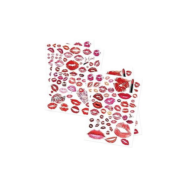 Kiss Lips Temporary Tattoo Stickers - 4-Pack Fake Tattoos for Women Men Ideal Halloween, Mother’s Day, and Cosplay Adults Kids