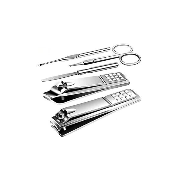Manicure Pedicure Kit Nail Clippers Set Fingernails & Toenails Vibrissac Scissor 5 Pieces Best Care Tools for Man Women with Travel Case (Gray/Black_A)