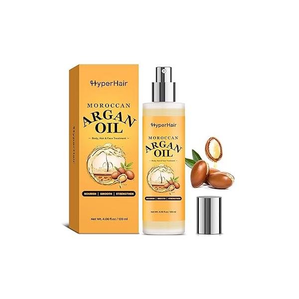 Moroccan Argan Oil Hair Serum (4.06 Fl Oz), Body, & Face Treatment Oil, Anti-Frizz Repair for Frizzy Damaged Hair, Organic Shine Growth