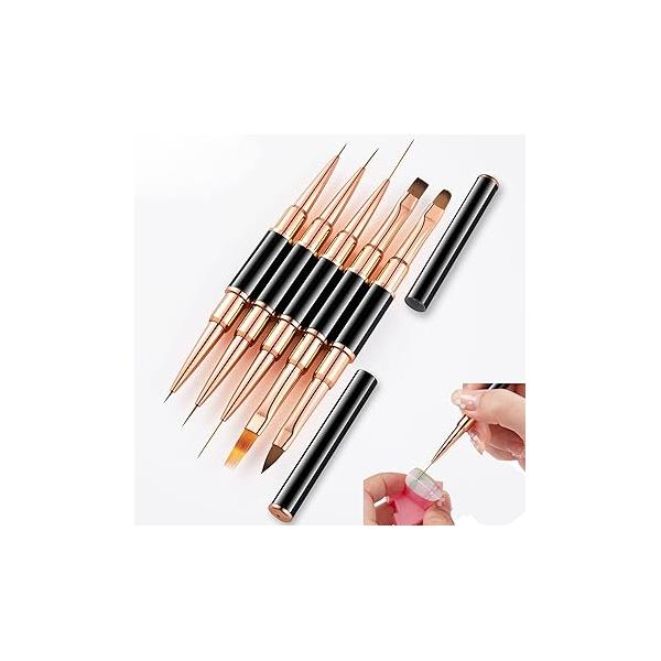 Nail Art Brushes Set, 5pcs Double-Ended Acrylic Liner Detail Thin Drawing Pen 3D Decorations for Application Salon at Home DIY Manicure