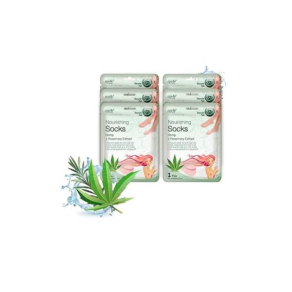 Epielle Nourishing Foot Masks 6 Pairs, Deep Moisturizing Socks for Dry Feet & Cracked Heels, Repair and Nourish with Hemp Rosemary Extract, Spa Self Care Gifts Women, Korean Skin