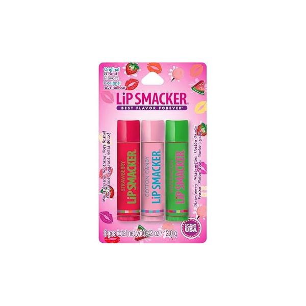 Lip Smackers Flavored Balm Original & Best - Moisturizing, Soothing Trio Strawberry, Watermelon, Cotton Candy