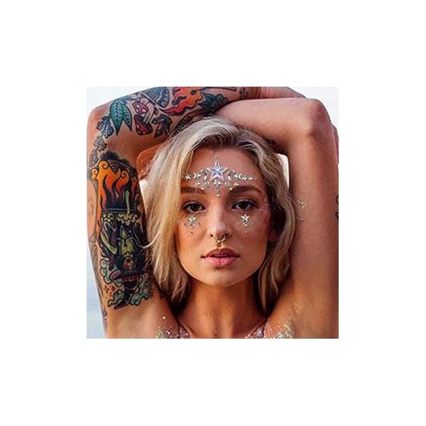 Face Gems Crystal Jewels Star Rhinestone Eye Temporary Tattoos Makeup Stickers Halloween Festival Outfit Rave Accessories for Women and Girls (White)