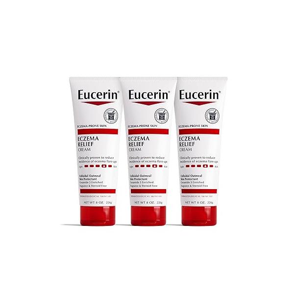 Eucerin Eczema Relief Cream, Full Body Lotion, Moisturizing Cream with Colloidal Oatmeal (Skin Protectant) and Ceramide 3, Multi-Pack, 8 Oz Tube, Pack of 3