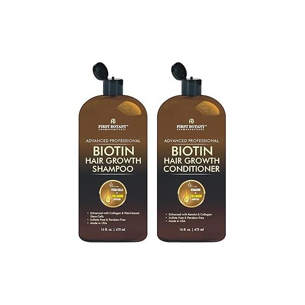 First Botany, Biotin Hair Growth Shampoo Conditioner Anti Loss Thickening formula Collagen & Stem Cell For Regrowth Thinning Sulfate Free Men Women Dandruff Treatment 16 oz x2