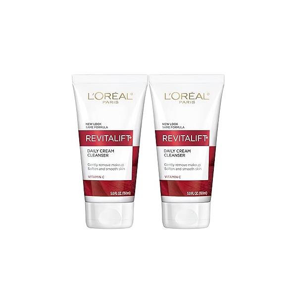 L'Oreal Paris Revitalift Daily Cream Cleanser, Gentle Makeup Remover Face Wash with Vitamin C 5 fl. oz (Pack of 2)