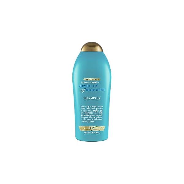 OGX Extra Strength Hydrate & Repair + Argan Oil of Morocco Shampoo for Dry, Damaged Hair, Cold-Pressed to Moisturize Smooth, Paraben-Free, Sulfate-Free Surfactants, 25.4 Fl Oz