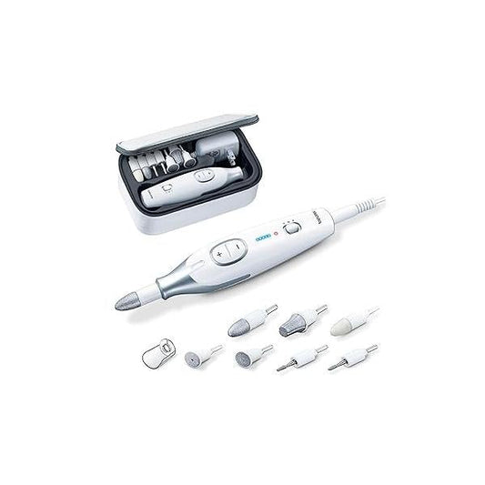 Beurer MP42 Nail Drill, 7-in-1 Kit with Strong Sapphire Drill Bits, Electric File and Buffer Includes Bright LED Light, Pedicure Manicure Set Storage Case