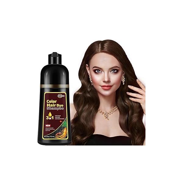 Herbal Black Hair Dye Shampoo 3 in 1 for Gray Hair, Instant Color Women & Men, 100% Grey Coverage 500ML