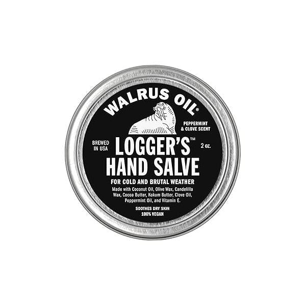 Walrus Oil - Logger's Hand Salve Cream, 2oz, 100% Vegan and Beeswax-Free, Made with Coconut Oil, Cocoa Butter, Olive Wax, more. Peppermint Clove scent.