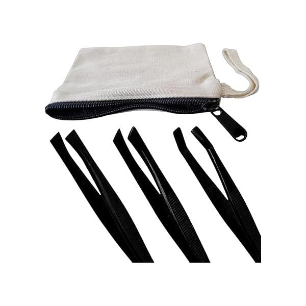 Tweezers Set with Travel Case for Eyebrow Shaping and Facial Hair Removal | Professional Stainless Steel Best Shaped Eyebrows Extensions Chin Cheek Face Made in Germany (Black) 4 pack