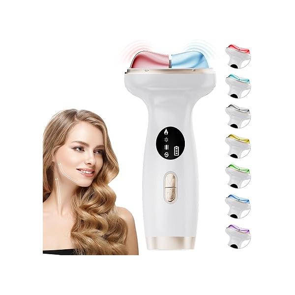 Upgraded Hot & Cold Dual Mode Face and Neck Beauty Massager, 7 in 1 LED Facial Sculptor, Modes -Micro - Vibration Light -Heating -Ice Compress for Home Skin Care, Lift Device