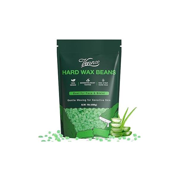 Hard Wax Beads, 1lb Beans For Coarse Hair Removal Sensitive Skin With Pure Aloe Vera, Face Eyebrow Leg Bikini Brazilian Waxing, Perfect Full Body & All Types At Home