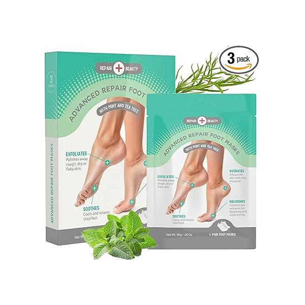Mint and Tea Tree Foot Masks Moisturizing Socks - Moisturizes Dry & Cracked Heel, Soothes Tired Feet, Exfoliating Cruelty Free Korean Skin Care for All Types 3 Pairs