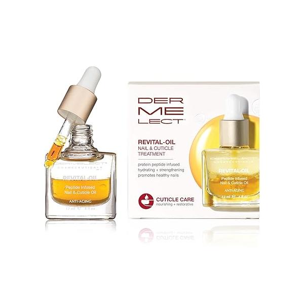 Dermelect Revital-oil Nail & Cuticle Treatment- Nourishing Oil for Dry Damaged Cuticles with Protein Peptides Argan Shea Butter, Moisturizes, Soothes, Strengthens Repairs Nails 0.4 oz