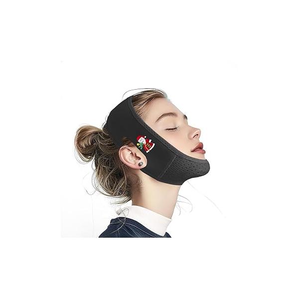 Chin Strap for Sleeping, V Line Lifting Mask, Christmas Santa Claus Series, Reusable Face Strap, Jaw Exerciser (Black-Santa-E)