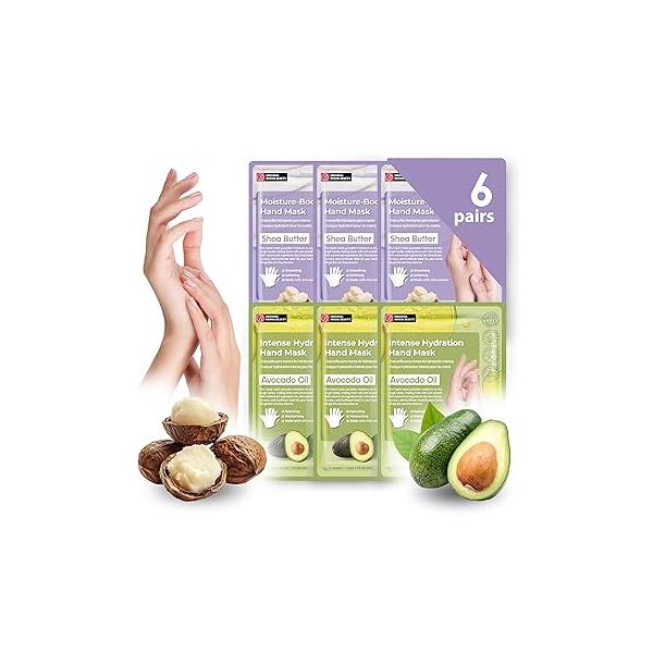 Original Derma Beauty 6 Pairs Hand Mask Intense Hydration Avocado Oil, Moisturizing Gloves Set, Hydrating Care, Repair Gloves, Essential Nail Rejuvenation Soothing