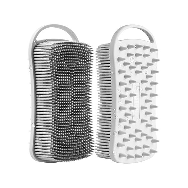 Dual-use Silicone Body Scrubber with Scalp Massage Shampoo Brush Exfoliating Bath Gentle Shower for Men/Women/Baby Skin Cleansing, 1 Pack (Gray)