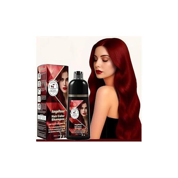 Hair Dye Shampoo 3 in 1, Instant Herb Ingrident to Cover Gray Hair, Long-lasting & Natual, Wine Red, 400 ML
