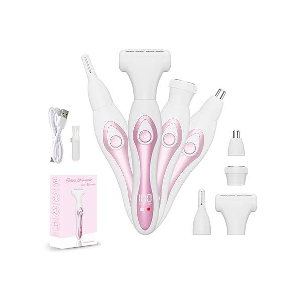 Electric Razors for Women, 4-in-1 Painless Bikini Trimmers with LED Display, Rechargeable Wet/Dry Body Arms, Legs, Pubic Hair, Face