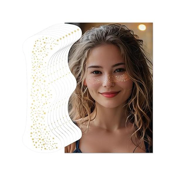 Glitter Freckles Face Tattoo, Gold Temporary Fake Freckles, Makeup Speckles Patches, Cute Accessories for Women - 6 Count