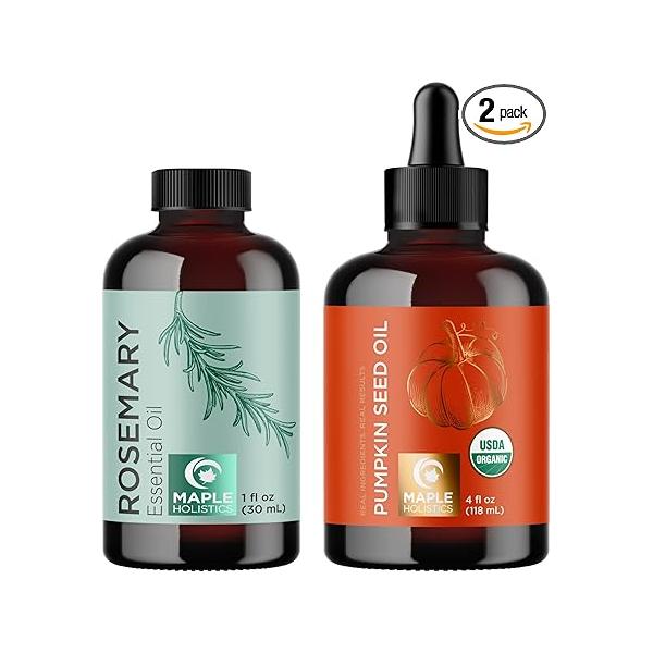 Natural Hair Growth Treatment Set - Organic Pumpkin Seed Oil, Pure Rosemary Essential Oil