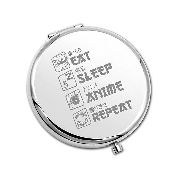 PLITI Anime Compact Mirror Japan Lover Gift Eat Sleep Repeat Pocket for Girl (Eat CM)