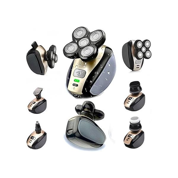 Electric Shaver Bald Head Shavers for Men Electic Razor Waterproof Cordless Trimmer Nose Ear Face Body Wet Dry Men's Rotary Shaving Machine 5 in 1 4D