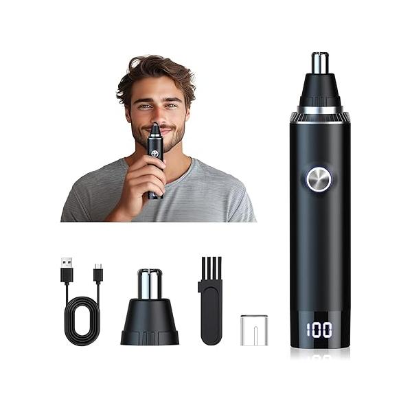 Ear & Nose Hair Trimmer with LED Display for Men Women,Painless USB Rechargeable Eyebrow Facial Clipper,Professional IPX7 Waterproof Dual Edge Blades 13,000 RPM