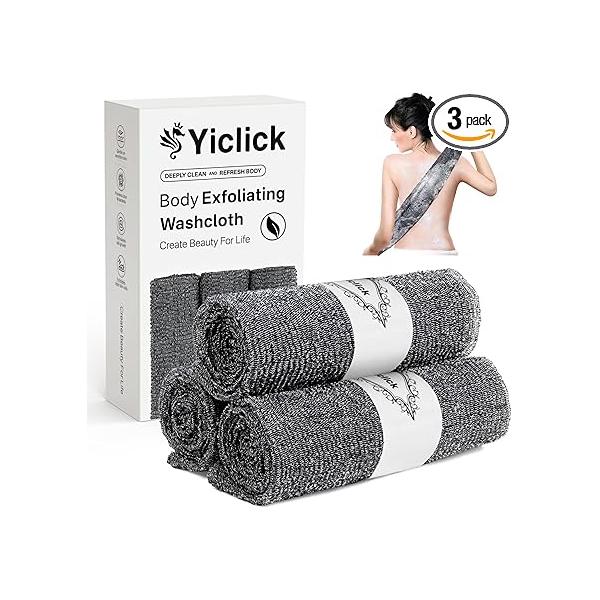 Yiclick Exfoliating Washcloth Towel【3 Pack】- Body Scrubber Exfoliator, Back for Use in Shower Bath, Exfoliate Rags Wash Cloths, Loofah Lufa Sponge, Scrub, Women Men