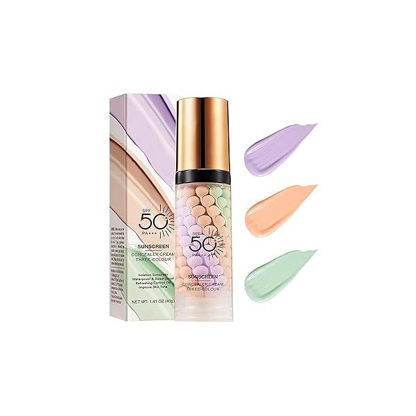 3 In 1 Primer for Face Before Makeup, One Step Color Correcting Primer, SPF 50, Hydrating, Oil Control Facial Serum & Moisturizer, Cream, Even Skin Tone, Natural Sheer Finish