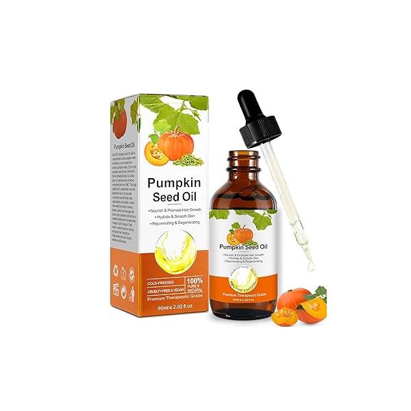 Organic Pumpkin Seed Oil - 100% Pure & Cold-Pressed Anti-Aging, Hair Growth, Wrinkle Repair Unrefined Natural for Face, Hair, Skin Body Massage 60ml