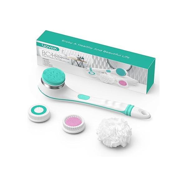 VOYOR Electric Body Brush Back Scrubber for Shower Rechargeable Exfoliating Bath Powered with Non-Slip Long Handle Deep Cleansing, Exfoliation, Massaging Spin BC100 (Gery)