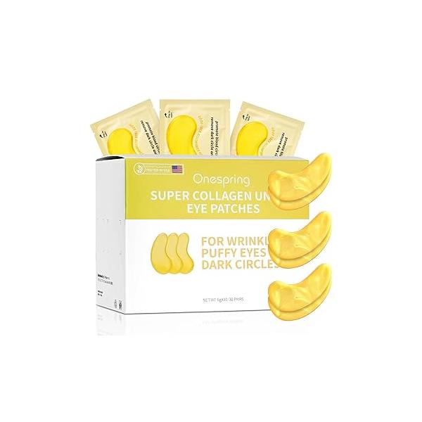 Under Eye Patches (30 Pairs) - 24K Gold Mask for Puffy Eyes, Dark Circles, Bags and Smooth Wrinkles, Gel Pads With Collagen, Hyaluronic Acid & Castor Oil