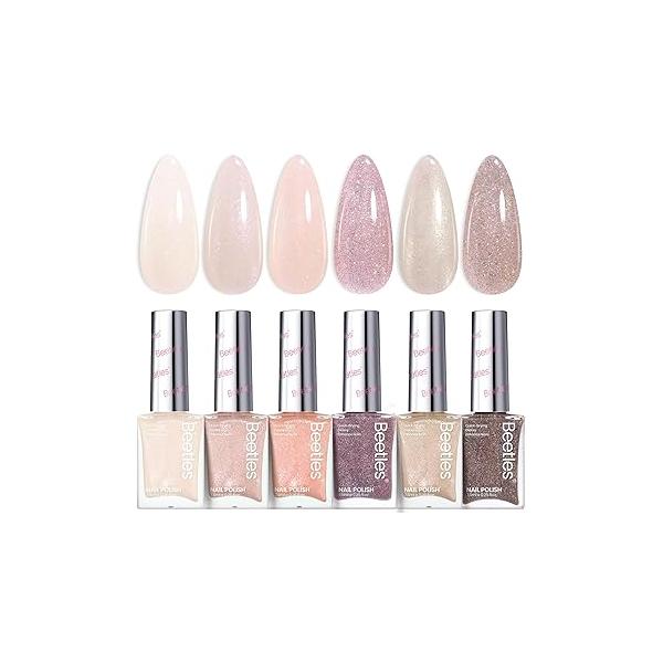 Beetles Pearl Nail Polish Set Mermaid Glow, 6 Colors Shimmer Pink Purple Quick Dry Long Lasting DIY Manicure Gift for Girls Women Strengthener