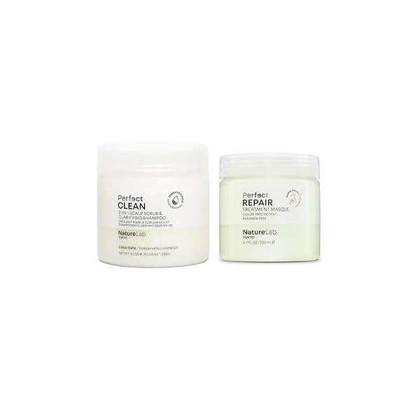 NATURELAB. TOKYO Perfect Clean & Repair Treatment Duo: 2-in1 Clarifying Scalp Scrub and Shampoo 8.1 oz Masque 6.7