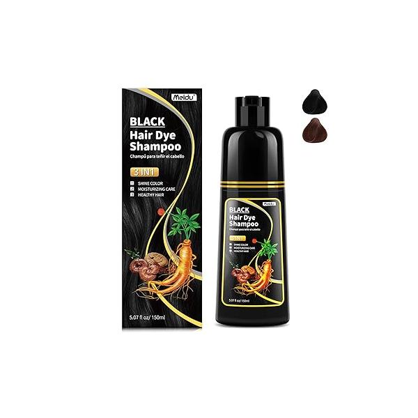 Shampoo Shop Black Hair Dye 3 in 1 for Gray Hair, Women Men, Color Herbal Ingredients Natural (500ml,16.9oz)