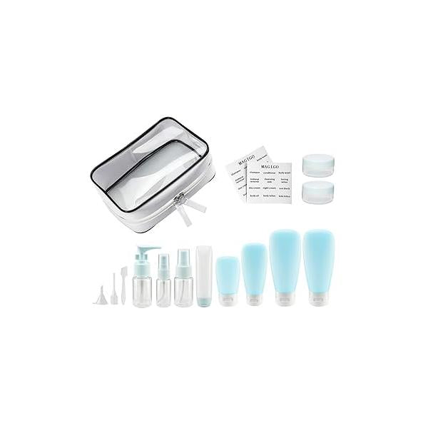 Pink Toiletries Leak Proof Travel Bottle Set (16 Pack), TSA Approved Airline Carry-On with Clear Bags for Women